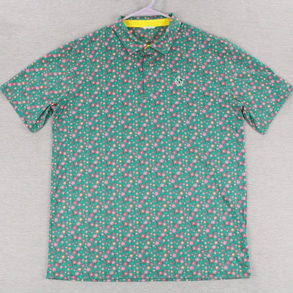 Swannies Polo Golf Shirt Mens Size L Green Floral Polyester Bridgewater Club